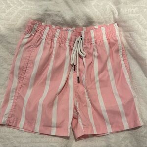 Strong boalt Pink and White Striped lined swim shorts